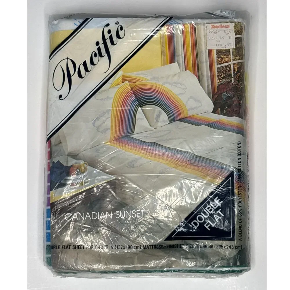 NWT 80s Pacific Canadian Sunset Rainbow & Clouds double sheet set LGBT Gay Pride